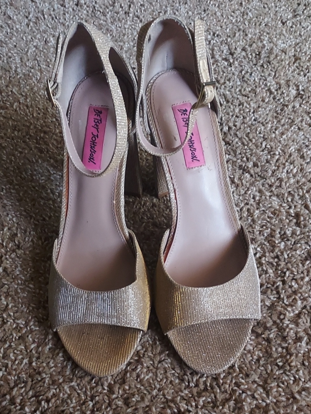 Betsey Johnson Metallic Gold Open-Toe Slingback Heels
